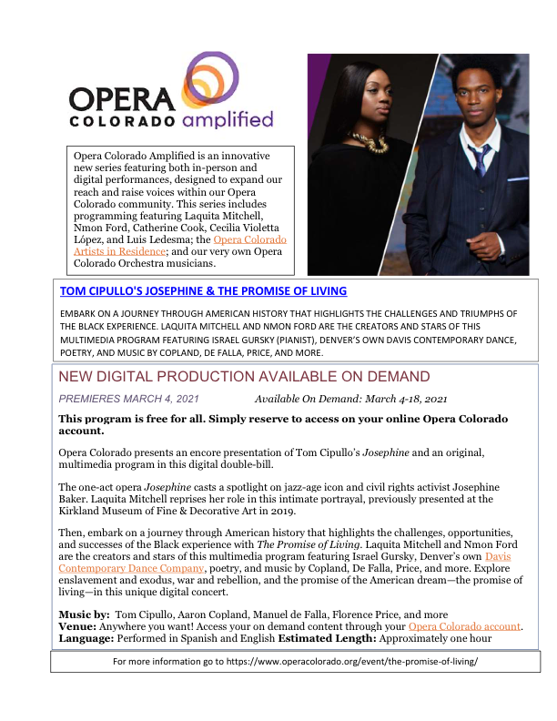 Opera Colorado Virtual - The Promise of Living